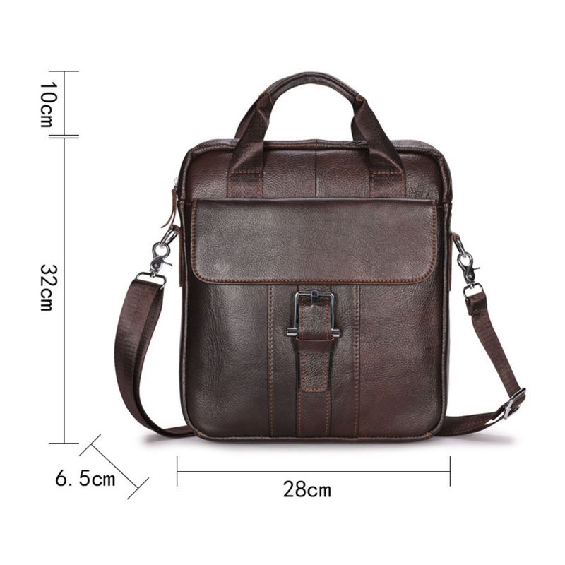 Ægte Læder Til Mænd Med Stor Kapacitet Crossbody-taske Vintage Business Solid Briefcase Skuldertaske Messenger Bag