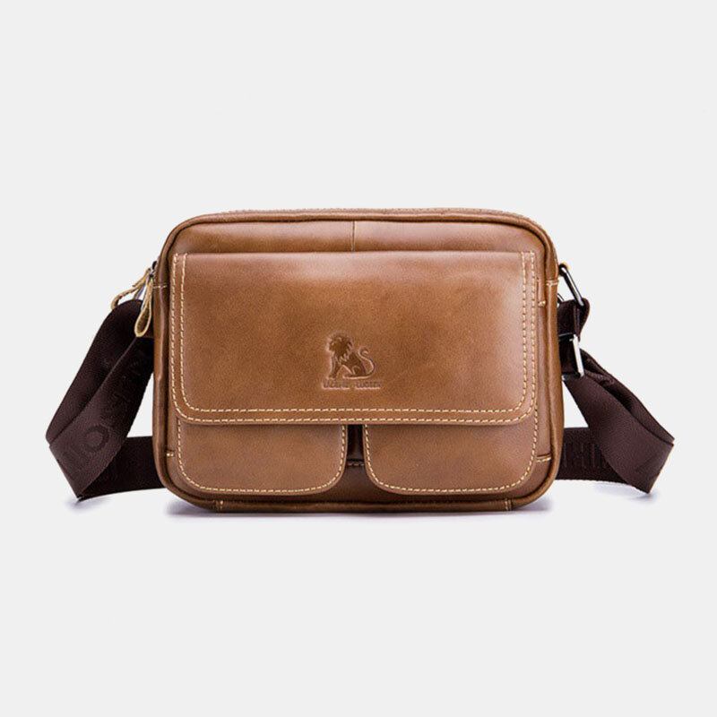 Ægte Læder Til Mænd Med Stor Kapacitet Multi-lomme Anti-tyveri Vintage Crossbody Taske Okselæder Skuldertaske