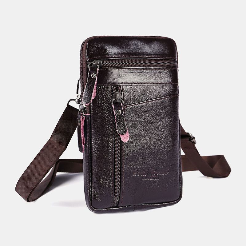 Ægte Læder Til Mænd Med Stor Kapacitet Vintage 6.5 Tommer Telefontaske Taljetaske Crossbody-taske Skuldertaske