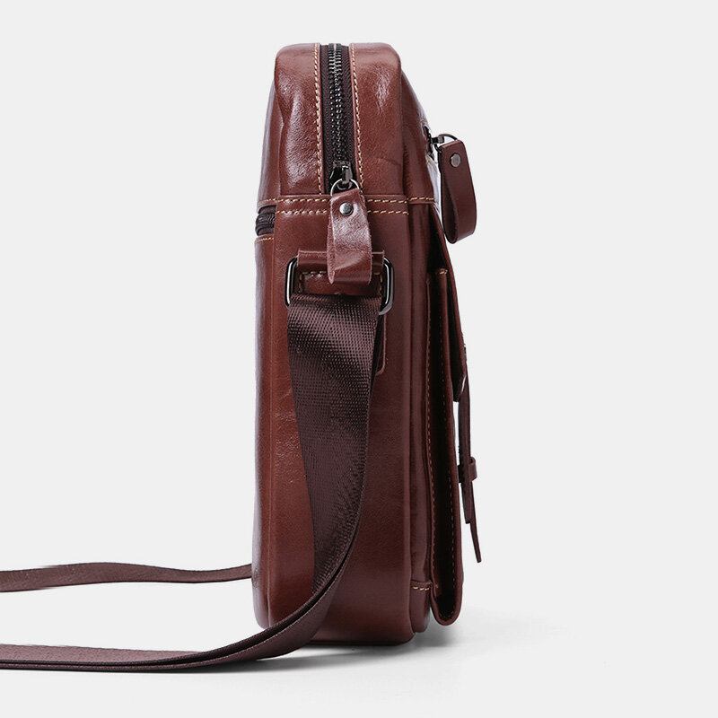 Ægte Læder Til Mænd Med Stor Kapacitet Vintage Business Crossbody-taske Skuldertaske