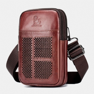 Ægte Læder Til Mænd Retro Business Casual Ensfarvet Læder Koskind Multi-bære Taljetaske Crossbody Taske