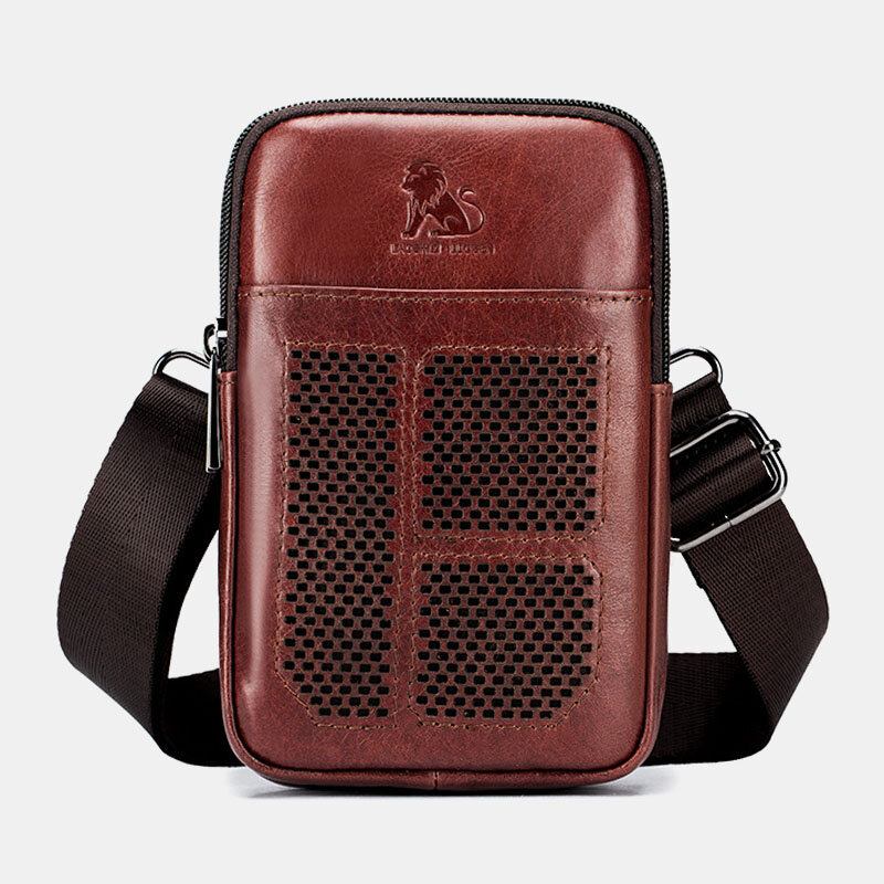 Ægte Læder Til Mænd Retro Business Casual Ensfarvet Læder Koskind Multi-bære Taljetaske Crossbody Taske