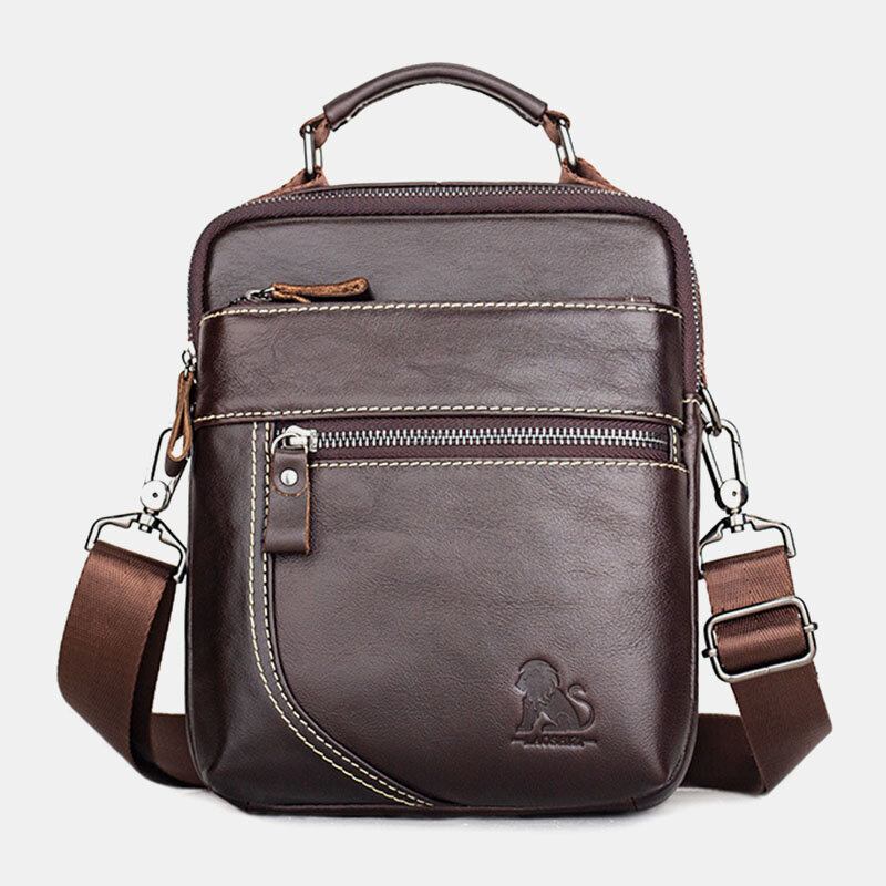 Ægte Læder Til Mænd Retro Business Casual Ensfarvet Læder Koskind Skuldertaske Crossbody Taske