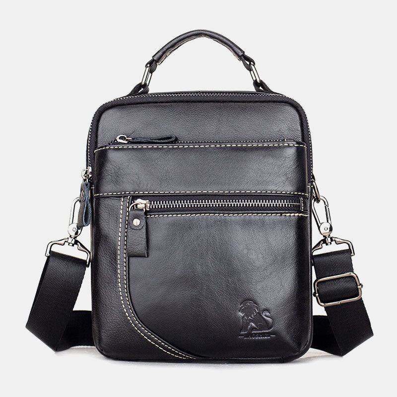 Ægte Læder Til Mænd Retro Business Casual Ensfarvet Læder Koskind Skuldertaske Crossbody Taske