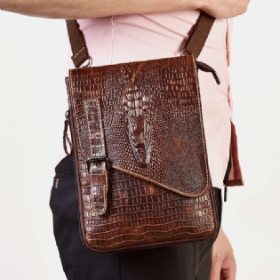 Ægte Læder Til Mænd Slidfast Crocodile Texture Casual Crossbody-taske Skuldertaske