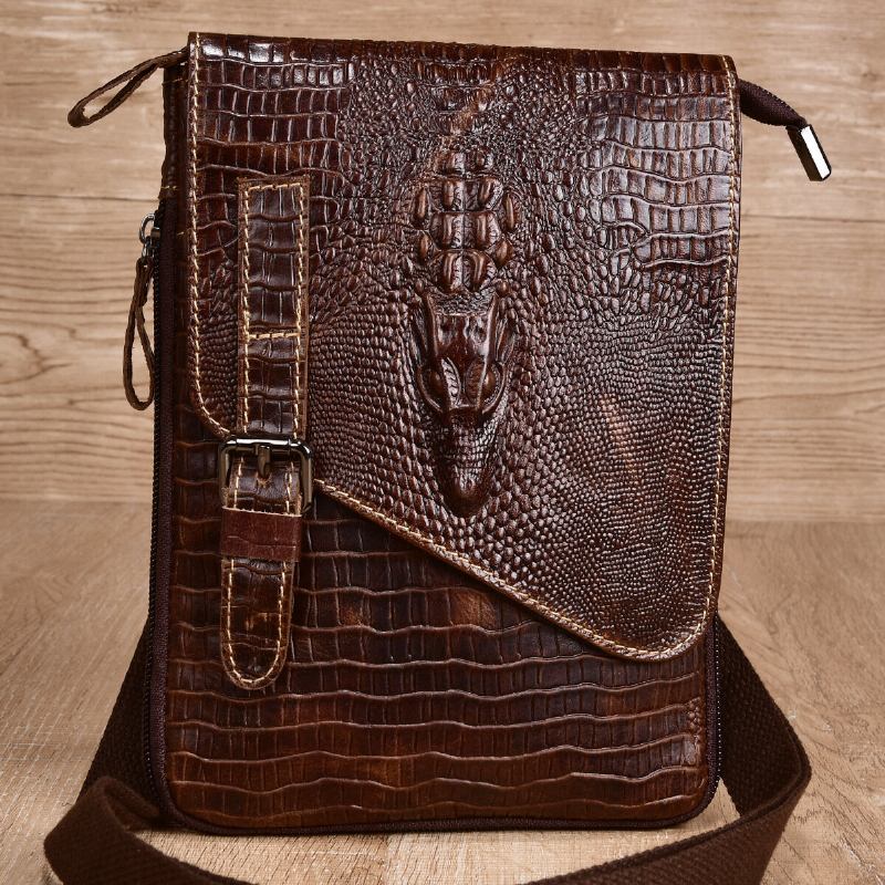 Ægte Læder Til Mænd Slidfast Crocodile Texture Casual Crossbody-taske Skuldertaske