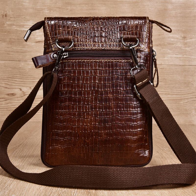 Ægte Læder Til Mænd Slidfast Crocodile Texture Casual Crossbody-taske Skuldertaske