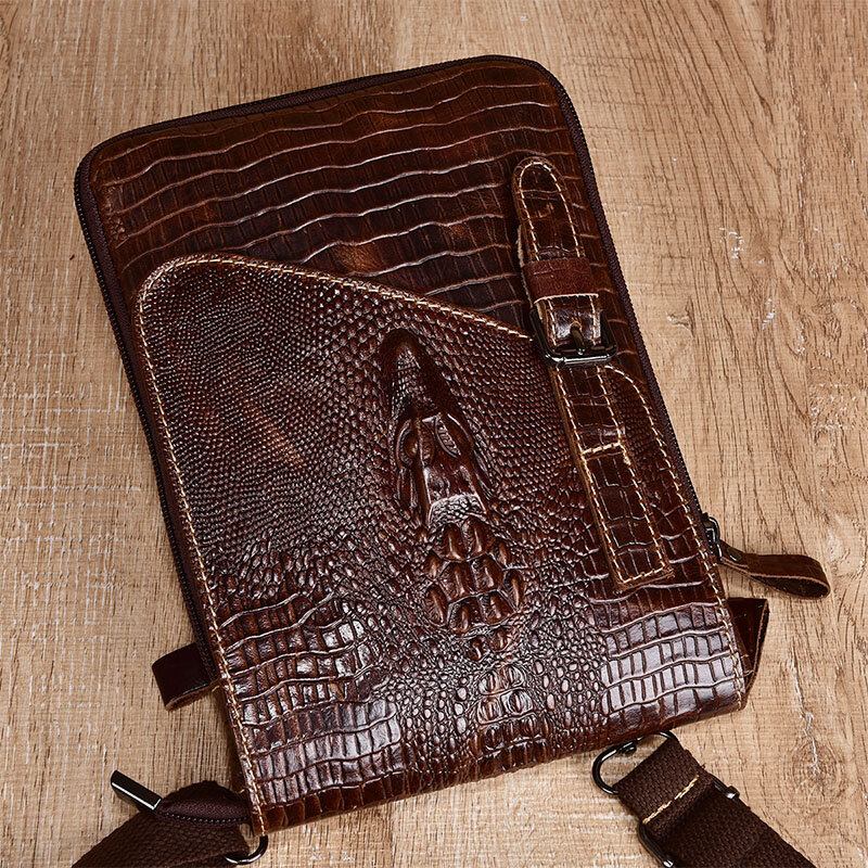 Ægte Læder Til Mænd Slidfast Crocodile Texture Casual Crossbody-taske Skuldertaske