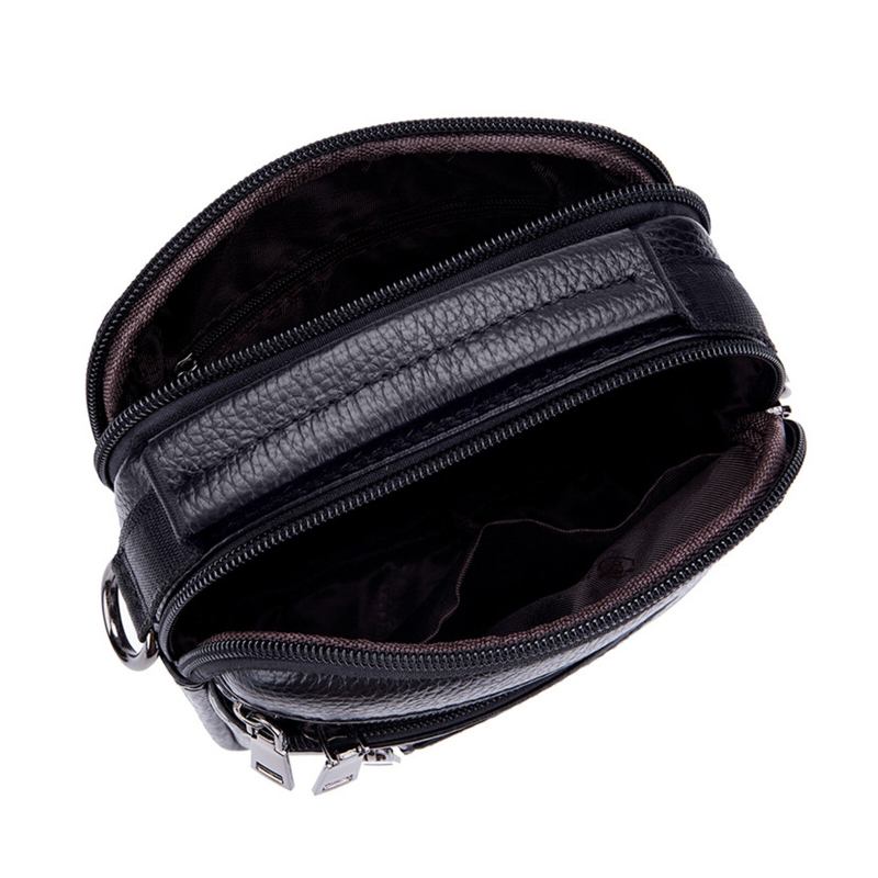 Ægte Læder Til Mænd Vintage Ensfarvet Crossbody-taske Med Stor Kapacitet Holdbar Skuldertaske