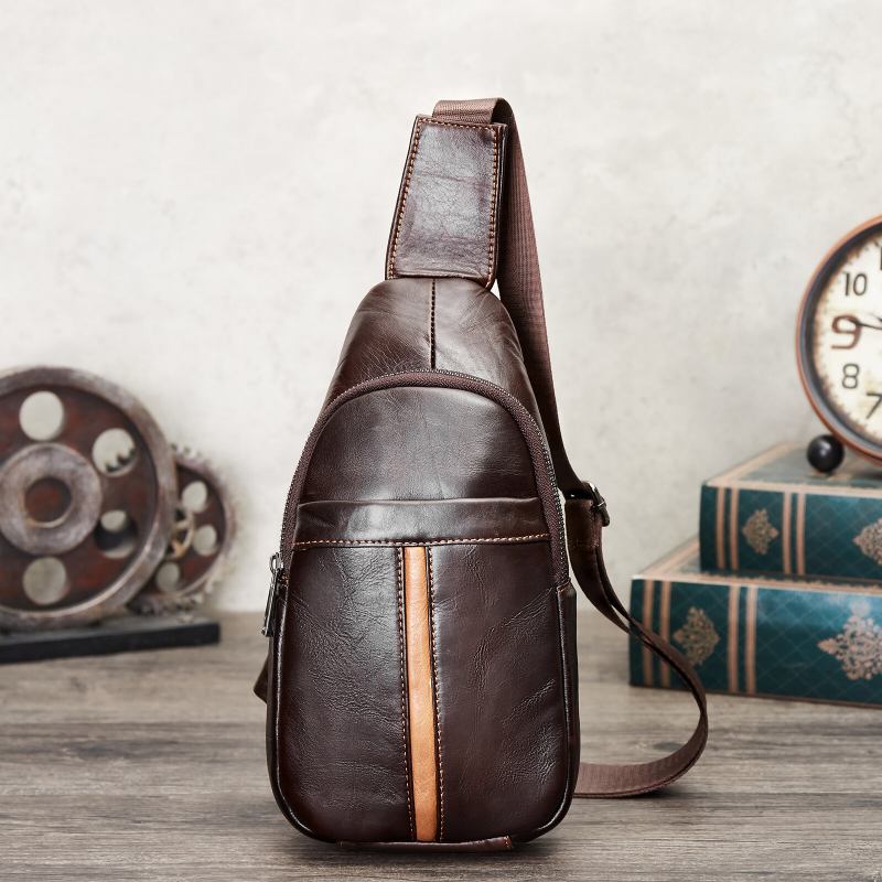 Ægte Læder Til Mænd Vintage Holdbar Daily Crossbody Taske Business Justerbare Stropper Sling Bag