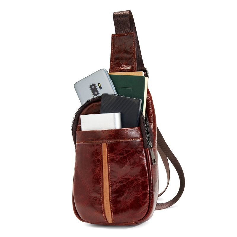 Ægte Læder Til Mænd Vintage Holdbar Daily Crossbody Taske Business Justerbare Stropper Sling Bag