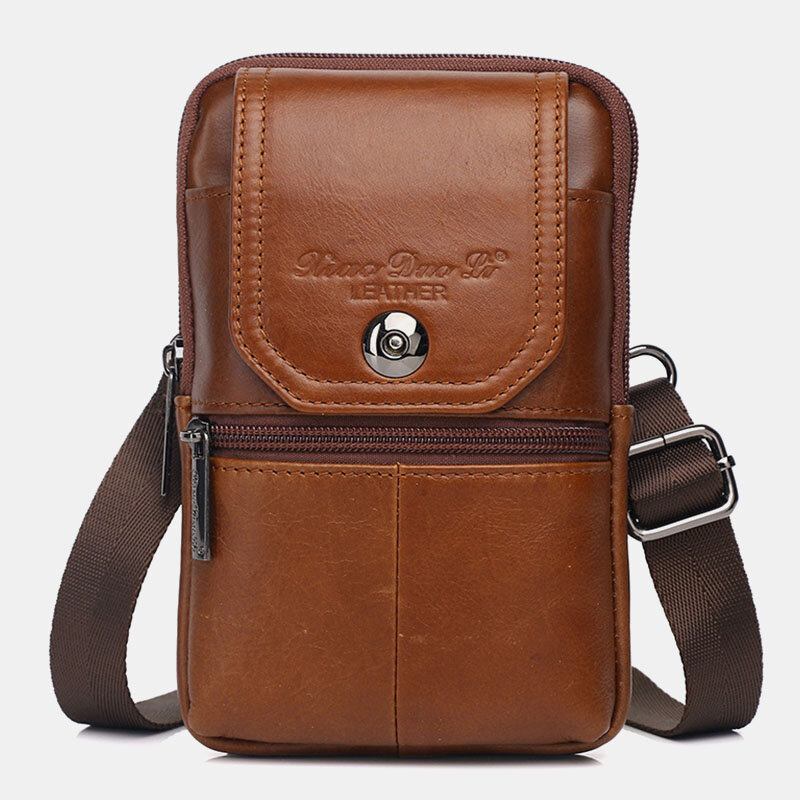 Ægte Læder Til Mænd Vintage Multi-card Slot 6.5 Tommer Mini Telefontaske Crossbody Taske Taljetaske Koskindstaske