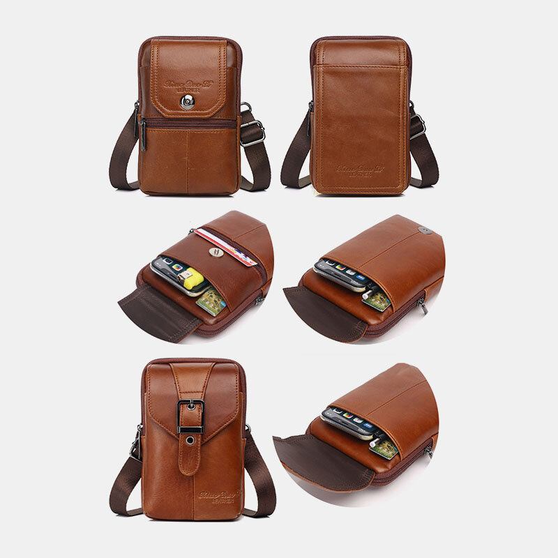 Ægte Læder Til Mænd Vintage Multi-card Slot 6.5 Tommer Mini Telefontaske Crossbody Taske Taljetaske Koskindstaske