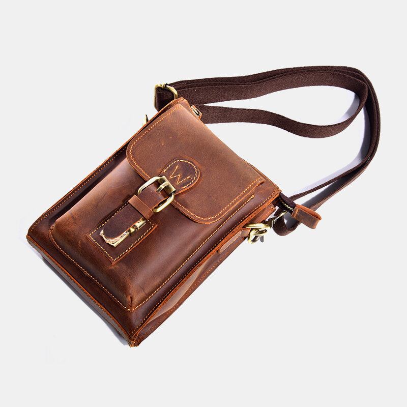 Ægte Læder Til Mænd Vintage Multifunktionel Crossbody Taske Holdbar Bælteløkke Talje Daglig Bæltetaske