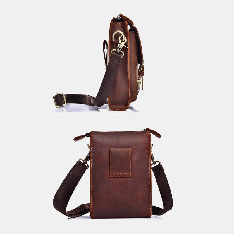 Ægte Læder Til Mænd Vintage Multifunktionel Crossbody Taske Holdbar Bælteløkke Talje Daglig Bæltetaske