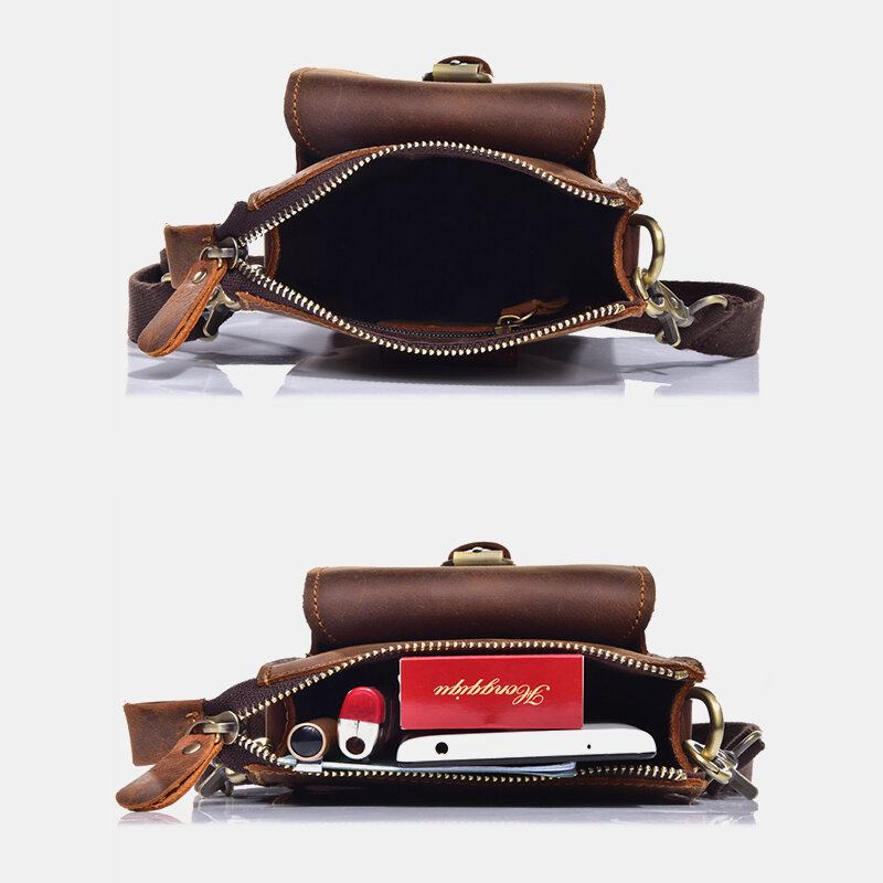 Ægte Læder Til Mænd Vintage Multifunktionel Crossbody Taske Holdbar Bælteløkke Talje Daglig Bæltetaske