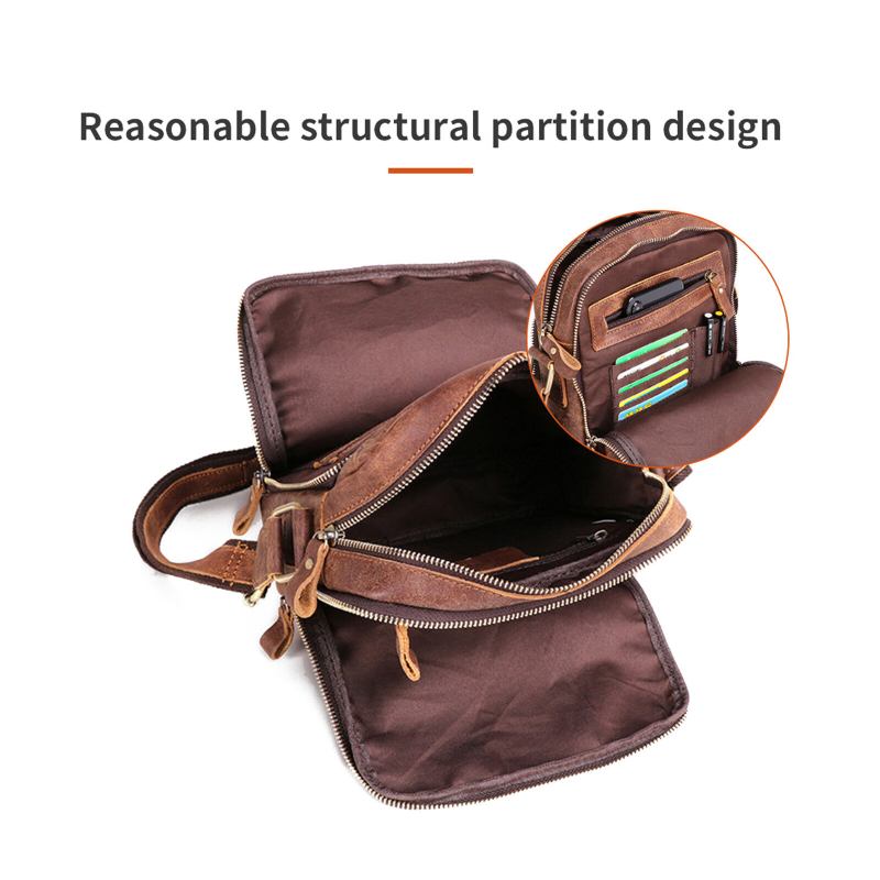 Ægte Læder Til Mænd Vintage Stor Kapacitet Holdbar Crossbody-taske Indvendigt Rum Casual Business-taske