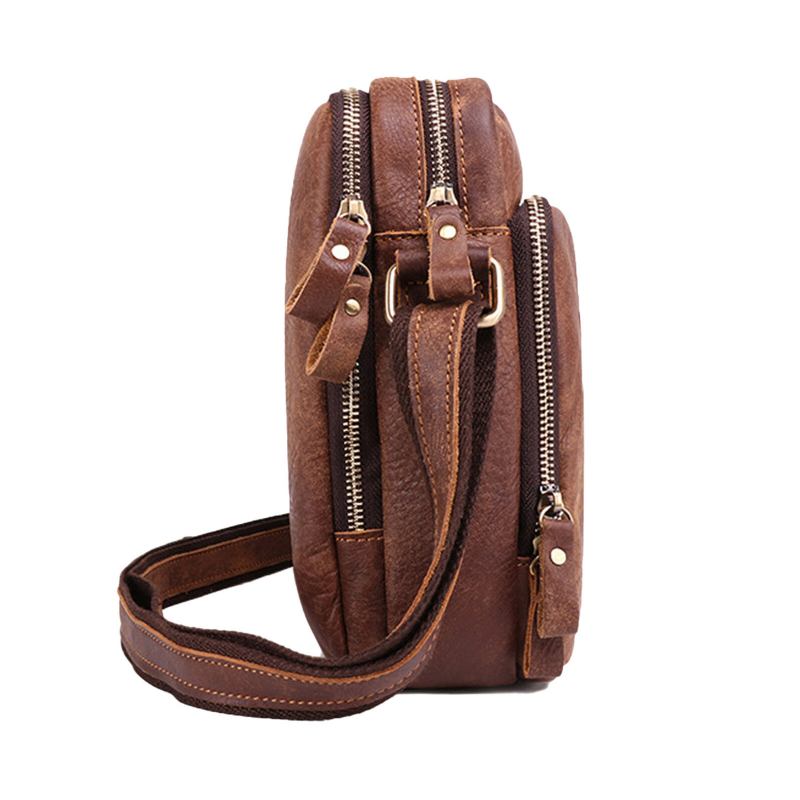 Ægte Læder Til Mænd Vintage Stor Kapacitet Holdbar Crossbody-taske Indvendigt Rum Casual Business-taske