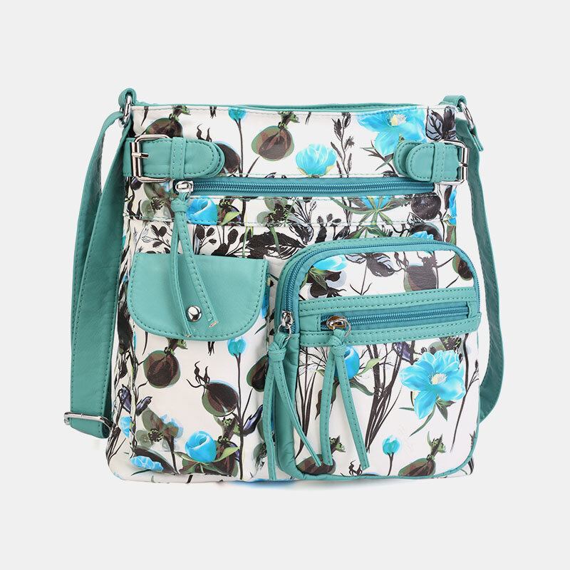 Angel Kiss Kvinder Pu Læder Multicolor Print Vandtæt Multi-pocket Anti-tyveri Crossbody Taske Skuldertaske