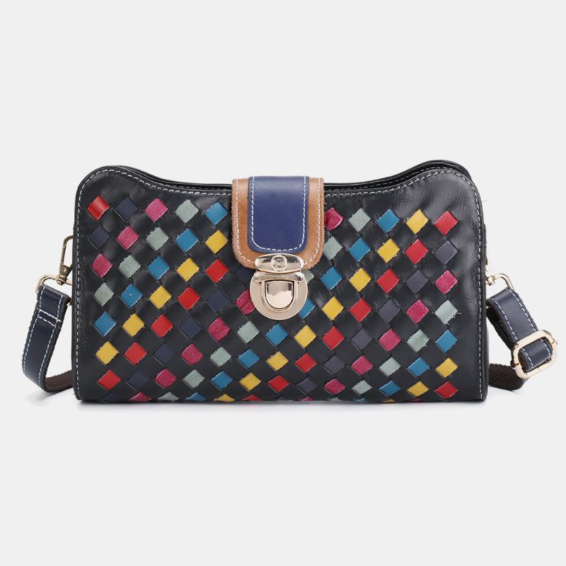 Dame Ægte Læder Patchwork Telefontaske Crossbody Taske Skuldertaske