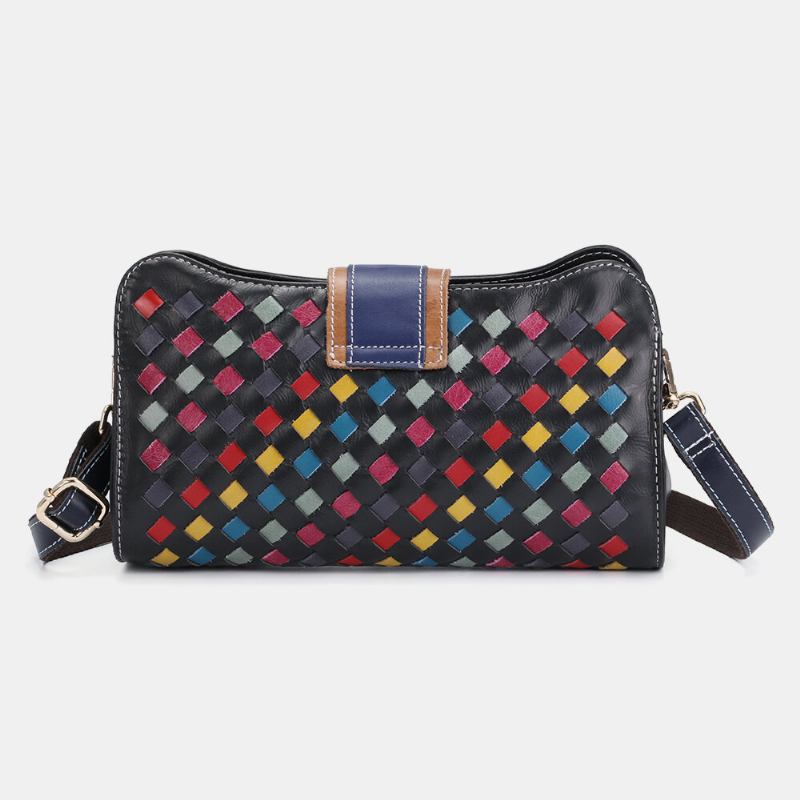 Dame Ægte Læder Patchwork Telefontaske Crossbody Taske Skuldertaske