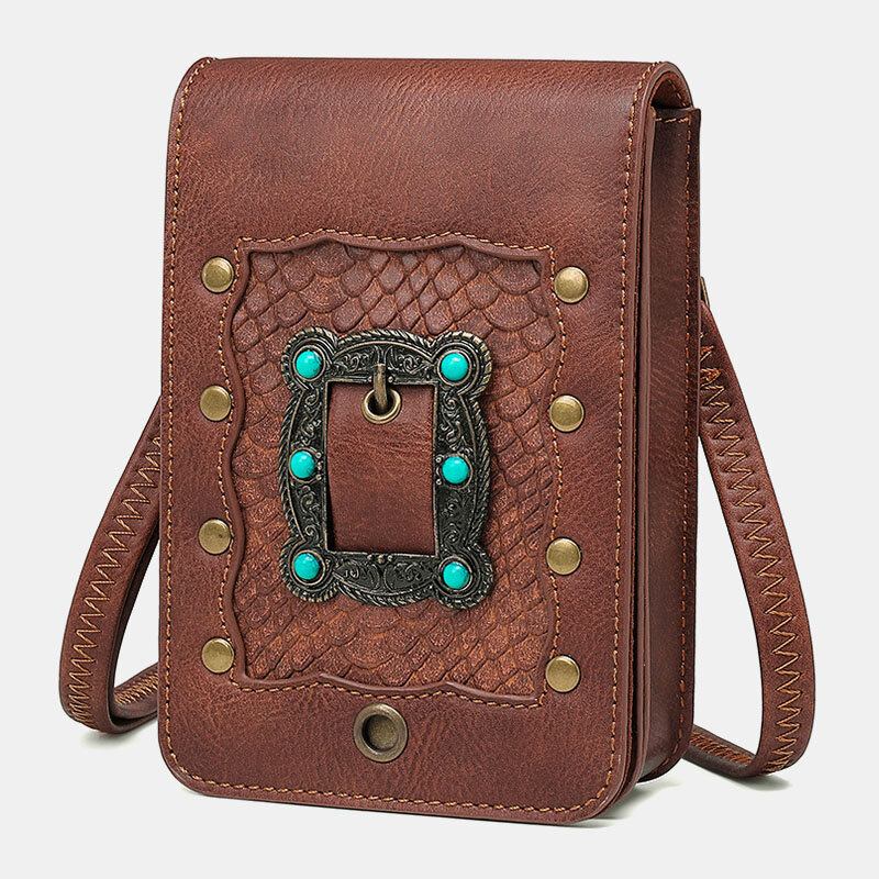 Dame Aftagelig Skulderrem Hardware Nitte Dekor Slangemønster Flap Magnetisk Lås Design Crossbody Taske Taljetaske