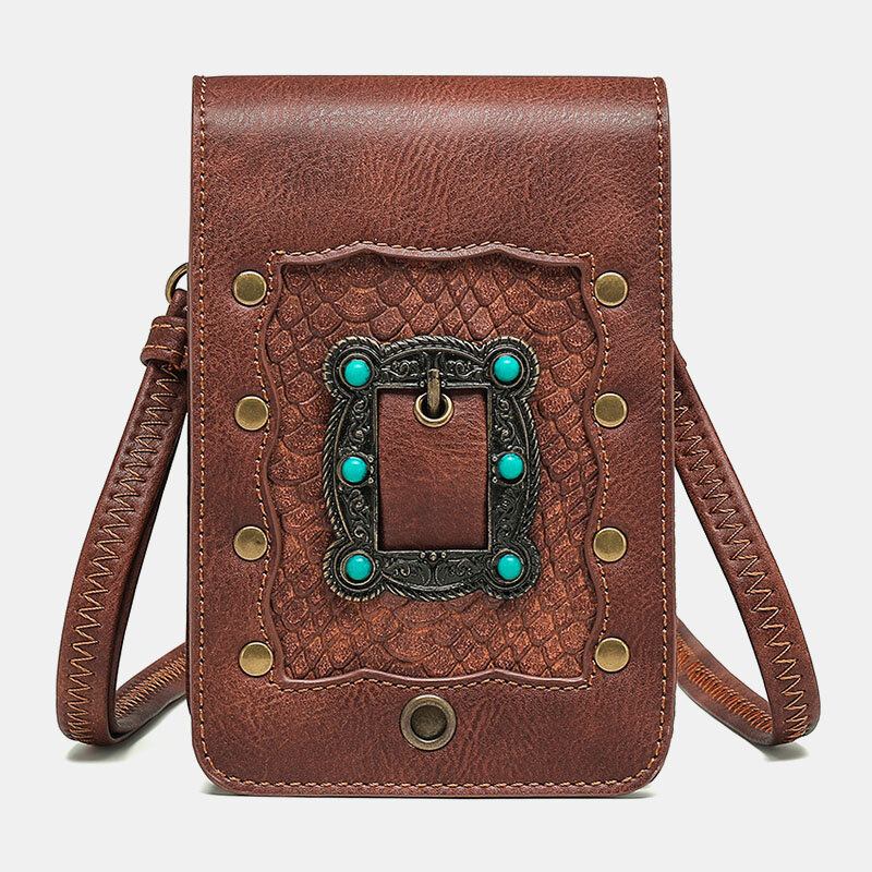 Dame Aftagelig Skulderrem Hardware Nitte Dekor Slangemønster Flap Magnetisk Lås Design Crossbody Taske Taljetaske