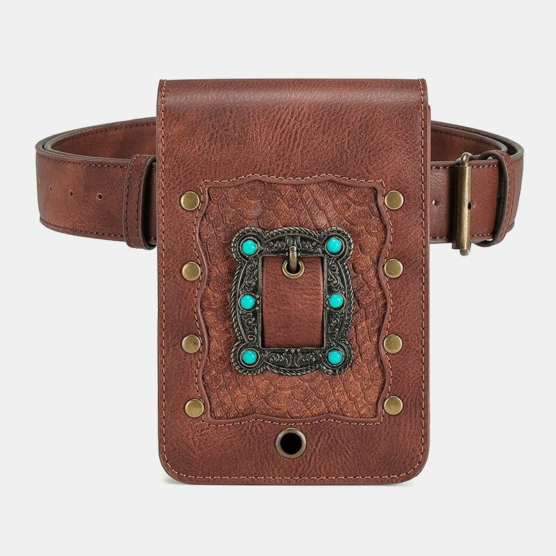 Dame Aftagelig Skulderrem Hardware Nitte Dekor Slangemønster Flap Magnetisk Lås Design Crossbody Taske Taljetaske