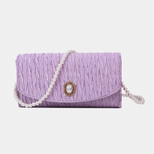 Dame Polyester Pearl Solid Satchel Skuldertaske Crossbody Taske