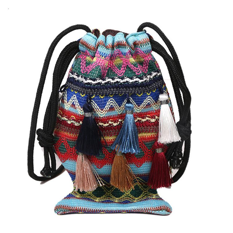 Damer Straw Bohemian Stilfuld Fish Tassel Design Crossbody-taske Mode Vintage Skuldertaske Med Snoretræk