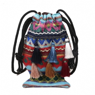 Damer Straw Bohemian Stilfuld Fish Tassel Design Crossbody-taske Mode Vintage Skuldertaske Med Snoretræk