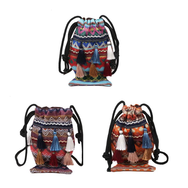 Damer Straw Bohemian Stilfuld Fish Tassel Design Crossbody-taske Mode Vintage Skuldertaske Med Snoretræk