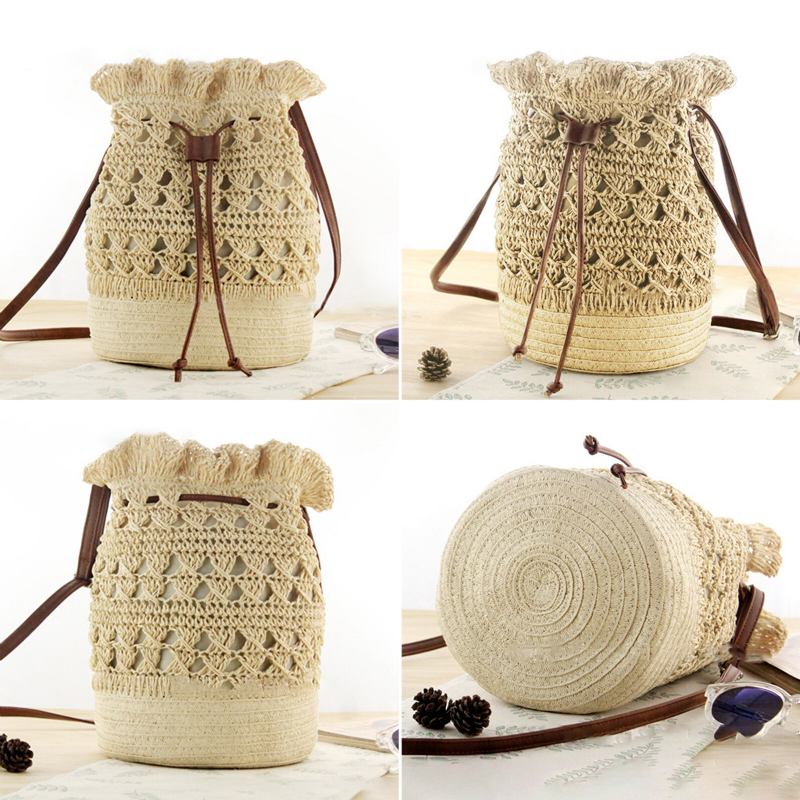 Damer Strawn Bohemian Stilfuld Letvægts Crossbody-taske Beach Bucket Bag