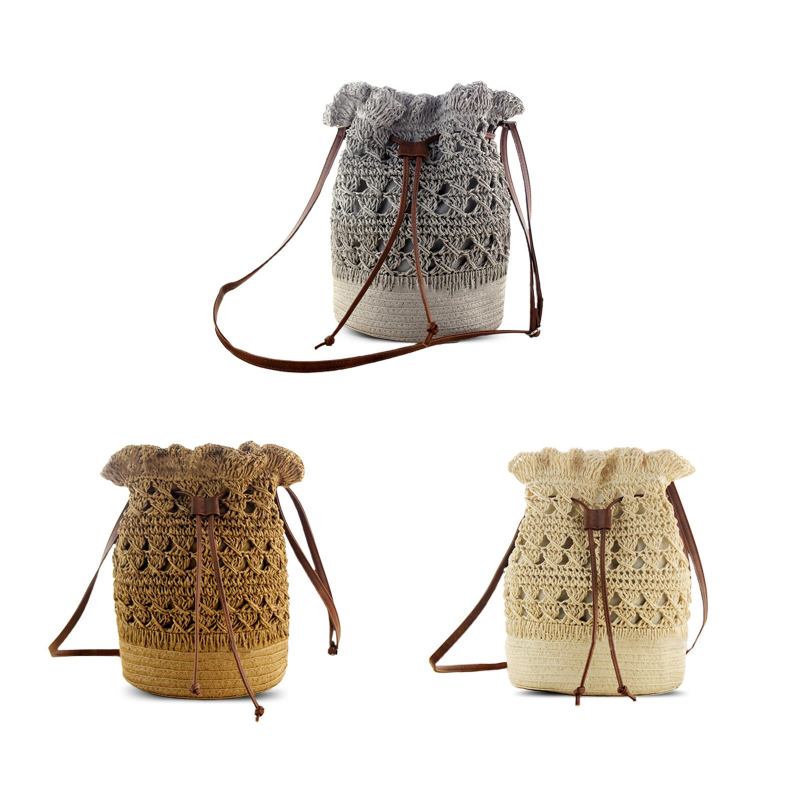 Damer Strawn Bohemian Stilfuld Letvægts Crossbody-taske Beach Bucket Bag