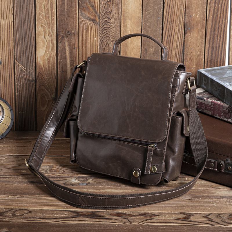 E Ekphero Herre Pu Læder Vintage Business Multifunktion Multi-kort Slots Multi-lommer Crossbody Taske Skuldertaske