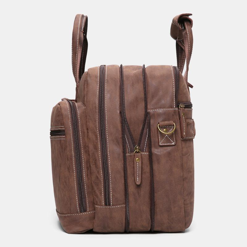 Ekphero Mænd Multifunktion Multi-pocket Lærertaske Vintage Stor Kapacitet 15.6 Tommer Laptop Tasker Dokumentmapper Crossbody Skuldertaske Håndtaske