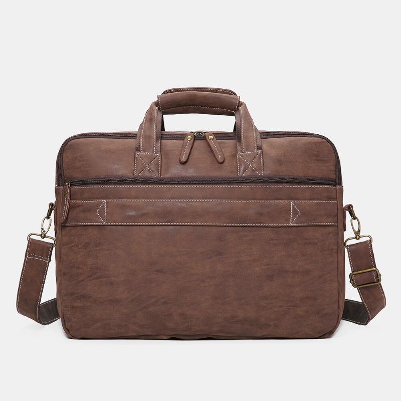 Ekphero Mænd Multifunktion Multi-pocket Lærertaske Vintage Stor Kapacitet 15.6 Tommer Laptop Tasker Dokumentmapper Crossbody Skuldertaske Håndtaske