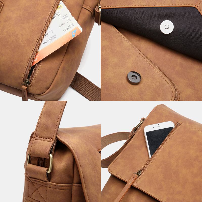 Ekphero Mænd Multifunktion Vintage Multi-lommer Alsidig Casual Crossbody Taske Skuldertaske