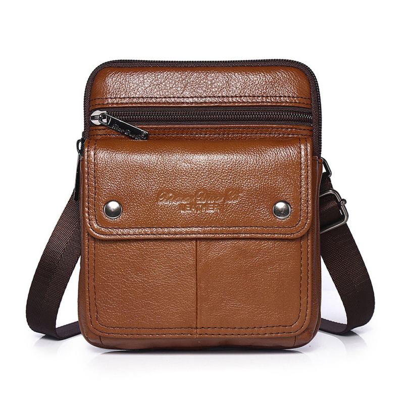 Herre Kohud Multi-rum Lynlås Skuldertaske Crossbody Taske Udendørs Afslappet Vintage Messenger Taske