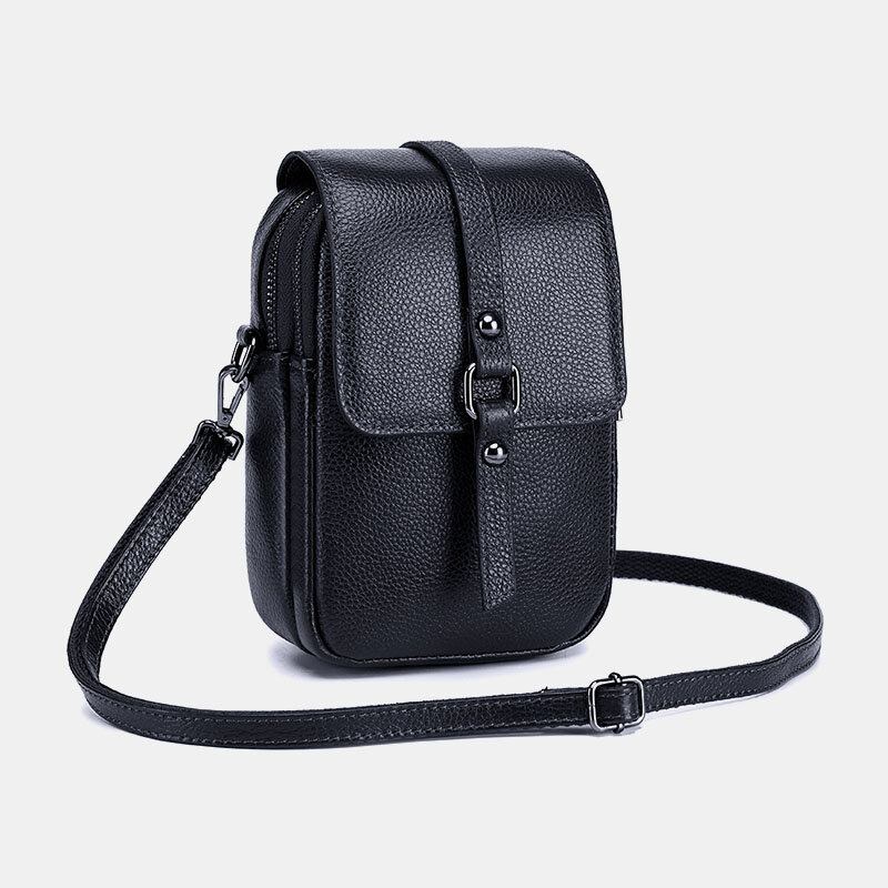 Kvinder Ægte Læder Casual Retro Flerlags Øretelefonhul 6.5 Tommer Telefontaske Crossbody Taske