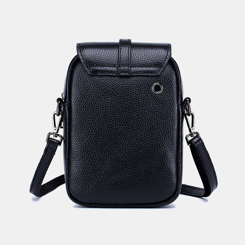 Kvinder Ægte Læder Casual Retro Flerlags Øretelefonhul 6.5 Tommer Telefontaske Crossbody Taske