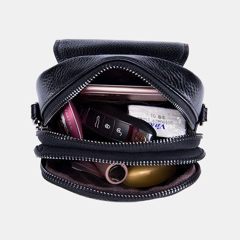 Kvinder Ægte Læder Casual Retro Flerlags Øretelefonhul 6.5 Tommer Telefontaske Crossbody Taske