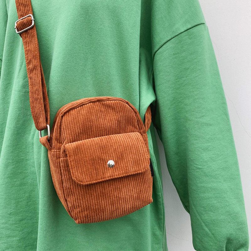 Kvinder Corduroy Retro Ensfarvet Lille 6 Tommer Telefontaske Crossbody-taske