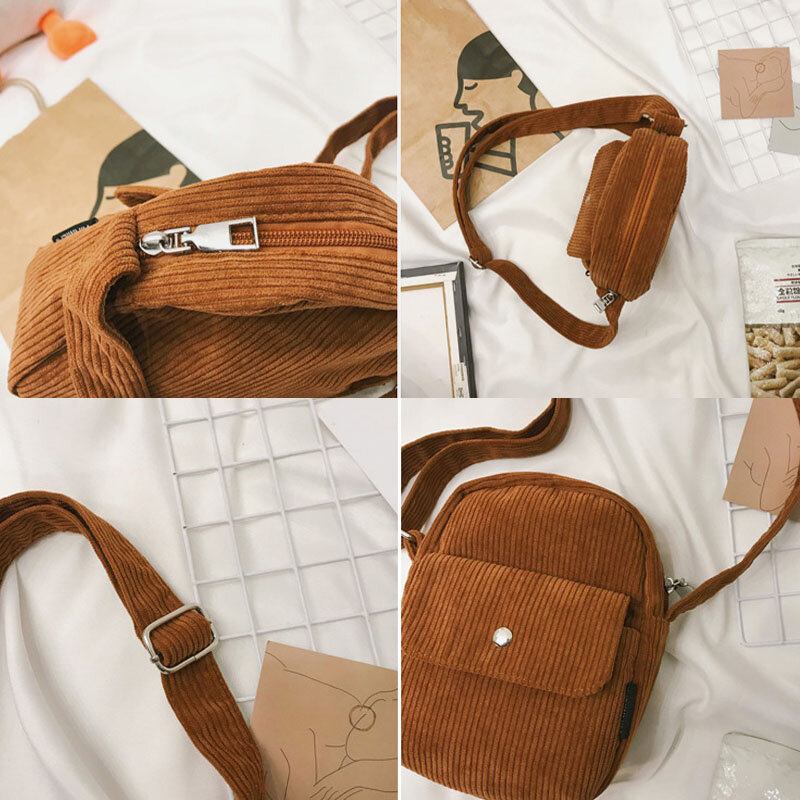 Kvinder Corduroy Retro Ensfarvet Lille 6 Tommer Telefontaske Crossbody-taske