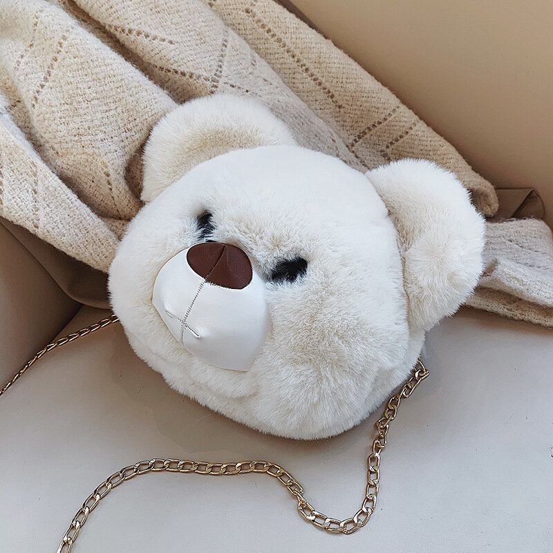 Kvinder Cute Plys Bear Chains Skuldertaske Crossbody Taske