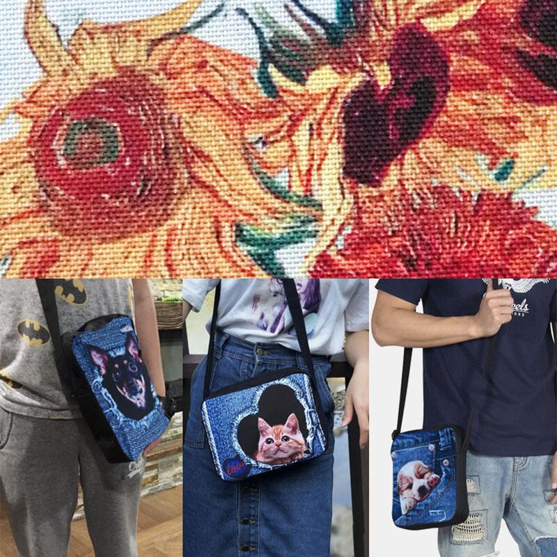 Kvinder Denim 3d Tredimensional Dyr Kreativ Tegneserie Sødt Tryk Kat Casual Telefontaske Taljetaske Crossbody-taske