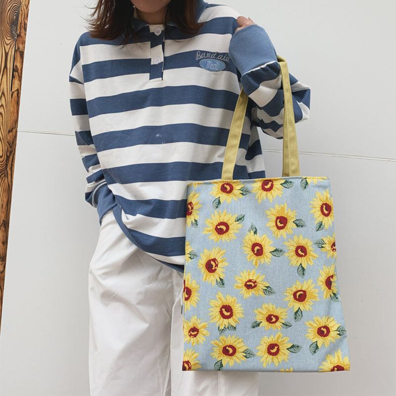 Kvinder Dotted Daisy Printet Tote Taske Håndtaske Skuldertaske