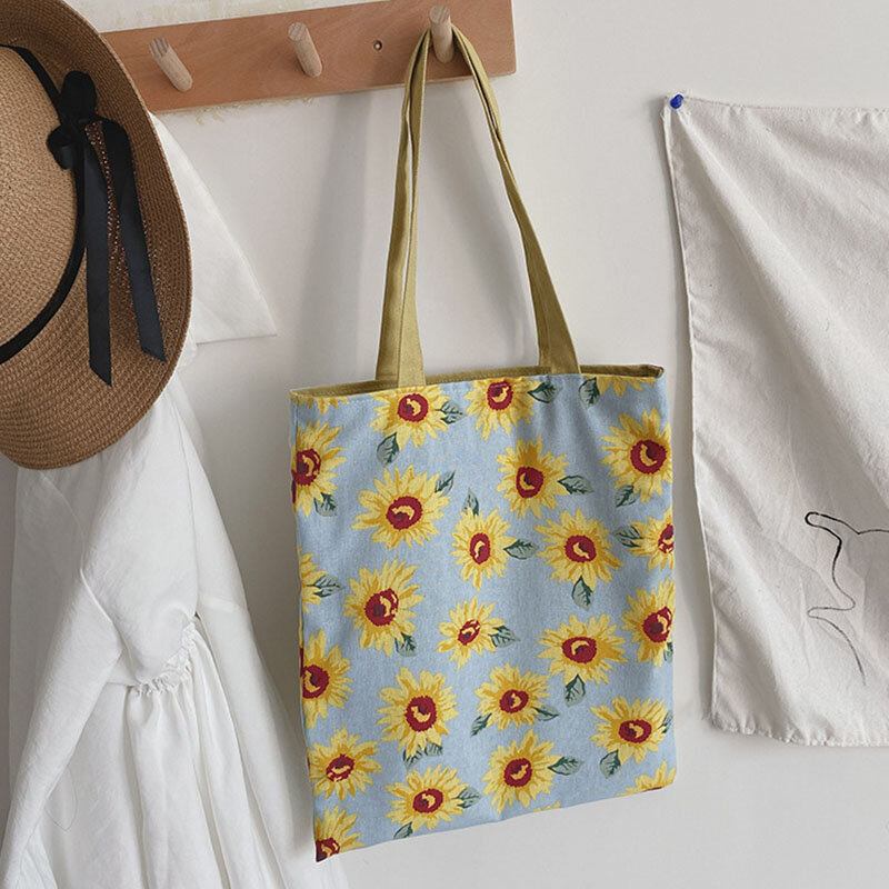 Kvinder Dotted Daisy Printet Tote Taske Håndtaske Skuldertaske