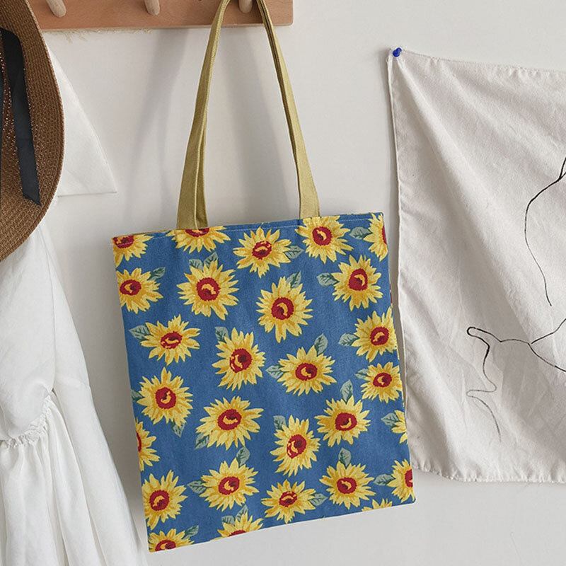 Kvinder Dotted Daisy Printet Tote Taske Håndtaske Skuldertaske