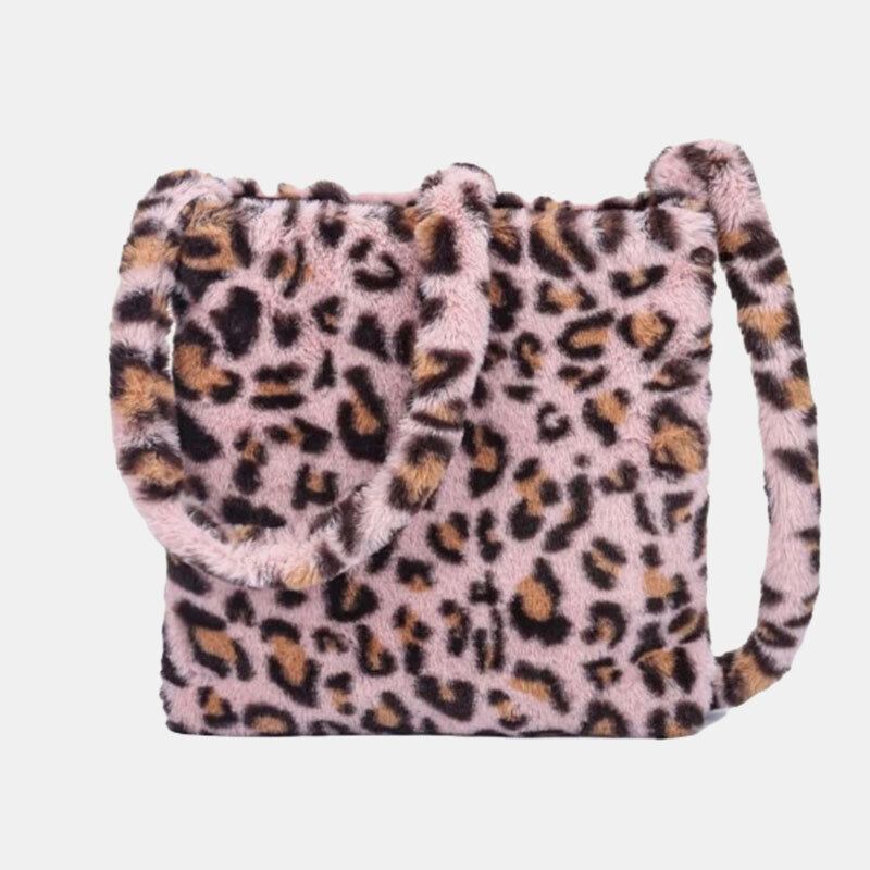 Kvinder Filt Blødt Leopardmønster Sød Afslappet Personlighed Skuldertaske Crossbody Taske